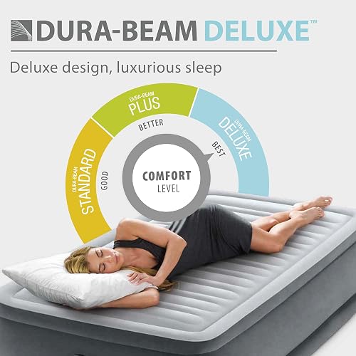 Intex 64411ED Comfort colchón de Aire Elevado de Felpa Dura-Beam con Bomba eléctrica Interna, Altura de la Cama de 18 Pulgadas, Doble