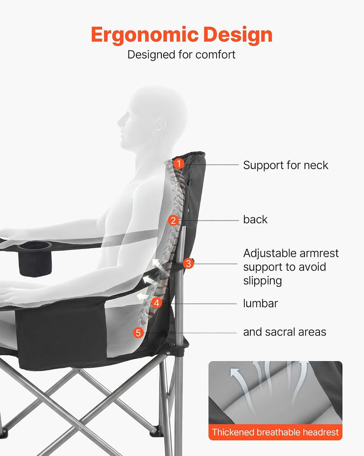 VEVOR Silla de Camping Plegable Grande Capacidad Máxima de 204 kg, Paquete de 2, Silla de Camping Portátil con Respaldo, Reposabrazos Acolchados, Bolsa térmica, Portavasos y Bolsillo para Exteriores