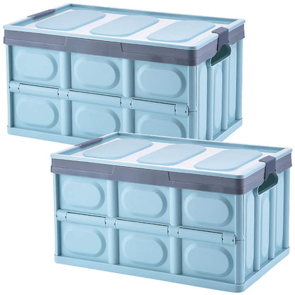 Contenedores de almacenamiento con tapa, paquete de 2 cajas de almacenamiento plegables de 30 litros, cajas de almacenamiento apilables plegables para ropa, juguetes, color azul