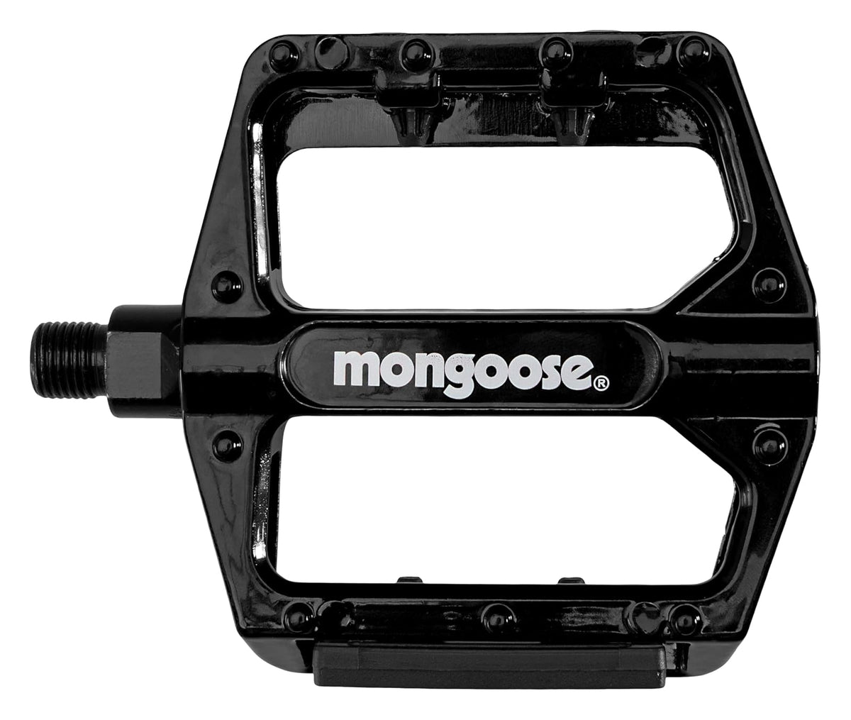 Mongoose - Pedales de Bicicleta de montaña para Adultos, adaptadores de 1/2" y 9/16", Pedal de Plataforma de Bicicleta de aleación Duradera, Tiras refectivas, Accesorios de Bicicleta MTB