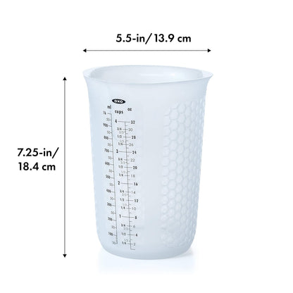 OXO Good Grips 1-cup Squeeze & Pour taza de medir de silicona con Stay-Cool patrón, Transparente, 4 tazas, 1