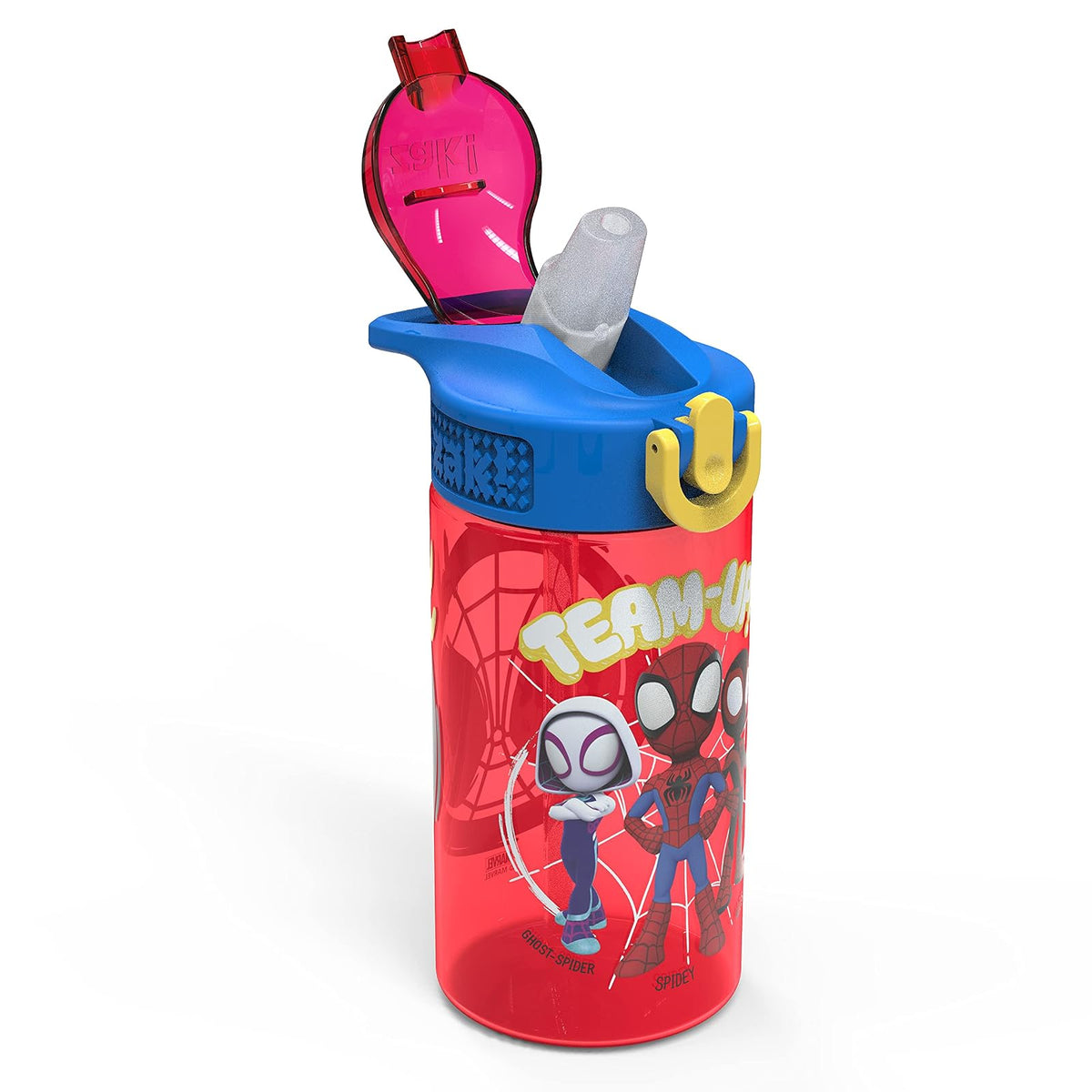 Zak Designs Marvel Spider-Man - Botella de agua para niños con tapa de boquilla y bucle de transporte, plástico duradero, diseño a prueba de fugas para viajes (16 onzas, paquete de 2, Spidey y sus