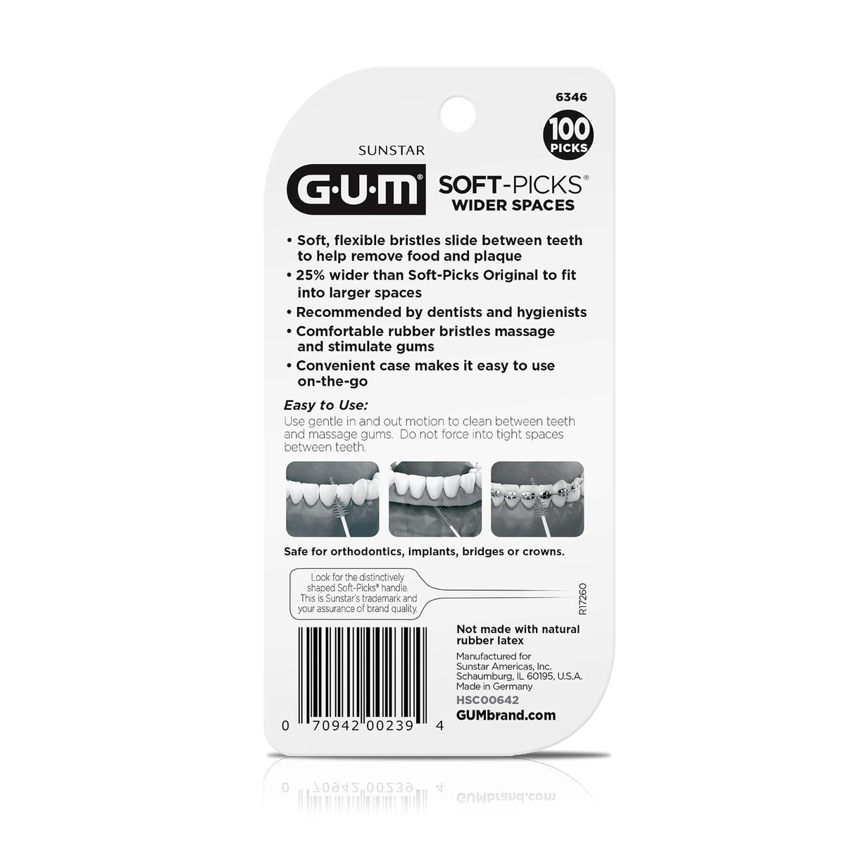 GUM Púas Blandas para Espacios Amplios, 100 Unidades (Pack de 3)