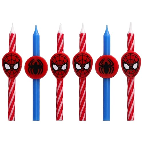 Marvel's Spider-Man™ - Velas de cumpleaños para tartas, 6 velas de cumpleaños para decoración de pasteles, velas rojas y azules, decoraciones para tartas para fiestas de Spiderman