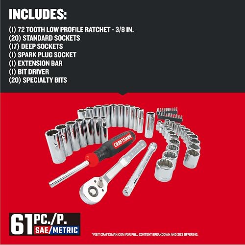 CRAFTSMAN - Juego de herramientas mecánicas de 9.5 mm, 61 piezas (CMMT45161)