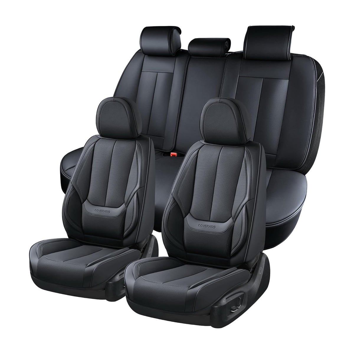 Coverado 8805PU Juego Completo de Fundas de Asiento de Automóvil de Piel Nappa Impermeable Delantero y Trasero, Negro