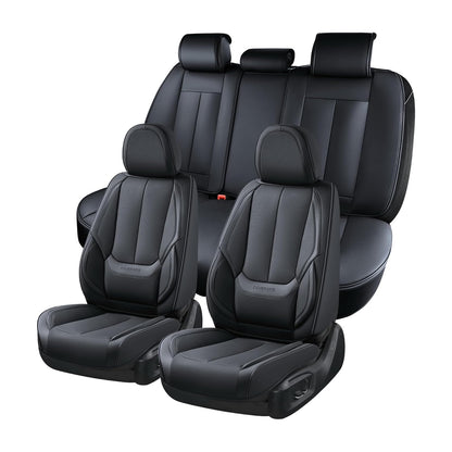 Coverado 8805PU Juego Completo de Fundas de Asiento de Automóvil de Piel Nappa Impermeable Delantero y Trasero, Negro