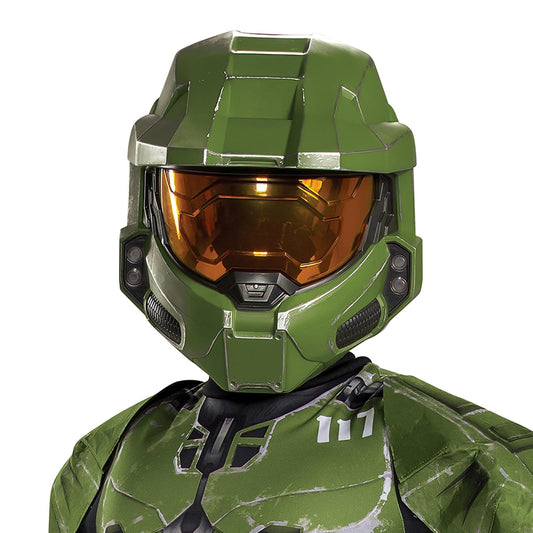 Disguise Halo Infinite Master Jefe Mascarilla para niños, Accesorio para Disfraz Infantil, diseño de Videojuego Inspirado en la Media máscara de aspiradora, Verde y Dorado, tamaño para niños (105029)