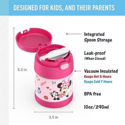Thermos FUNTAINER - Frasco de acero inoxidable aislado al vacío para niños con cuchara, Minnie preescolar de 10 onzas, F3102MM6