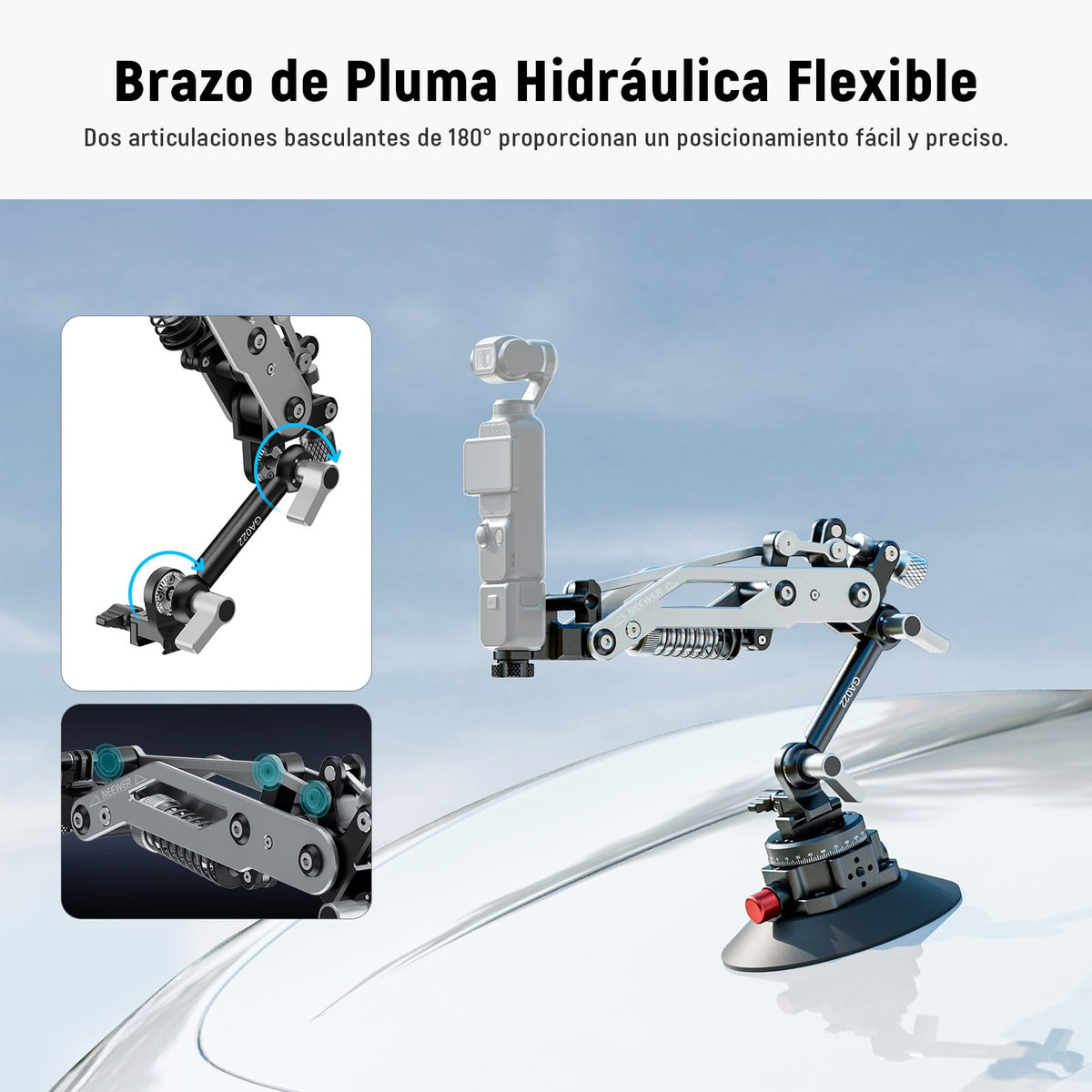 NEEWER GA022 Soporte Ventosa Al Vacío para Cámara Acción Automóvil con Brazo | Riel NATO, para DJI Osmo Pocket 3 4 Xtra Muse, Action 5 Pro 6, Insta360 Luna Ultra X5 X4, Adaptador Soporte GoPro Hero13