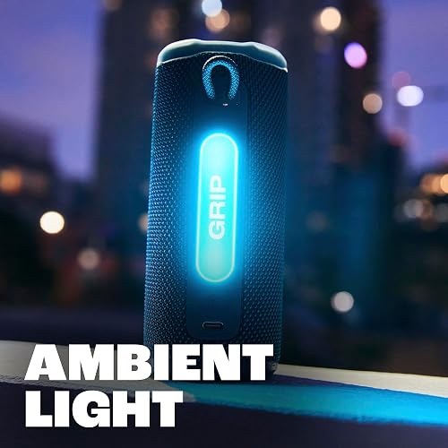 JBL Grip - Altavoz Bluetooth Compacto con Sonido Bold JBL Pro y luz Ambiental, hasta 14 Horas de Tiempo de reproducción, Agua, Polvo y caídas (IP68) y conexión multiparlante con Auracast (púrpura)