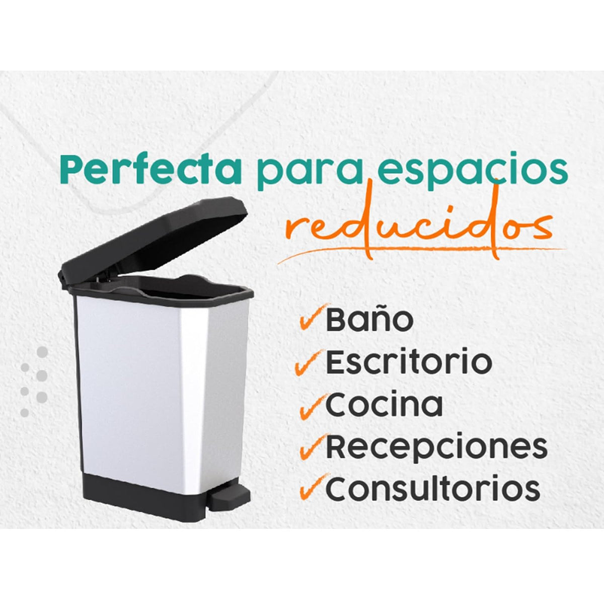 44 L Bote de Basura con Pedal en Plástico IML Negro Metalizado – Sistema Silencioso, Base Antideslizante y Resistente para Hogar, Oficina e Industria | Estra