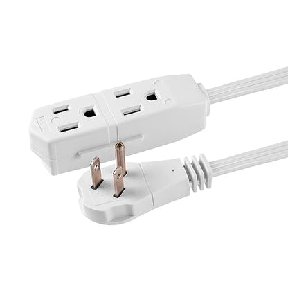 GE 56986 - Cable de extensión plano de 3 tomas, cable de extensión a tierra de 15 pies con múltiples tomas, extensor de toma de corriente de 3 clavijas, enchufe plano, calibre 16 para interiores