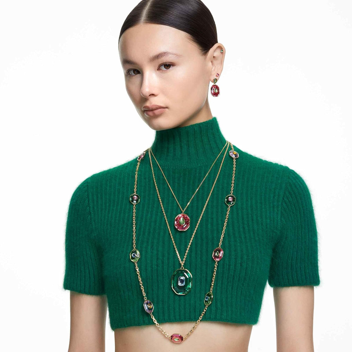 Swarovski Stilla Necklace and Earrings Crystal Jewelry Collection, Mixed Crystal Cuts, Varying Metal Finishes