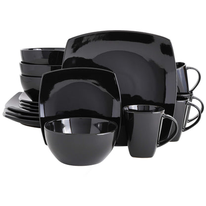 Gibson Home Soho Lounge Juego de Vajilla de Gres Cuadrada, Servicio para 4 - Service for 4 (16pcs) - Negro (Soho Lounge)