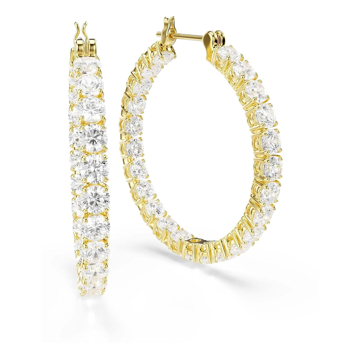 arete de aro Swarovski Matrix, corte redondo, blanco, baño de oro