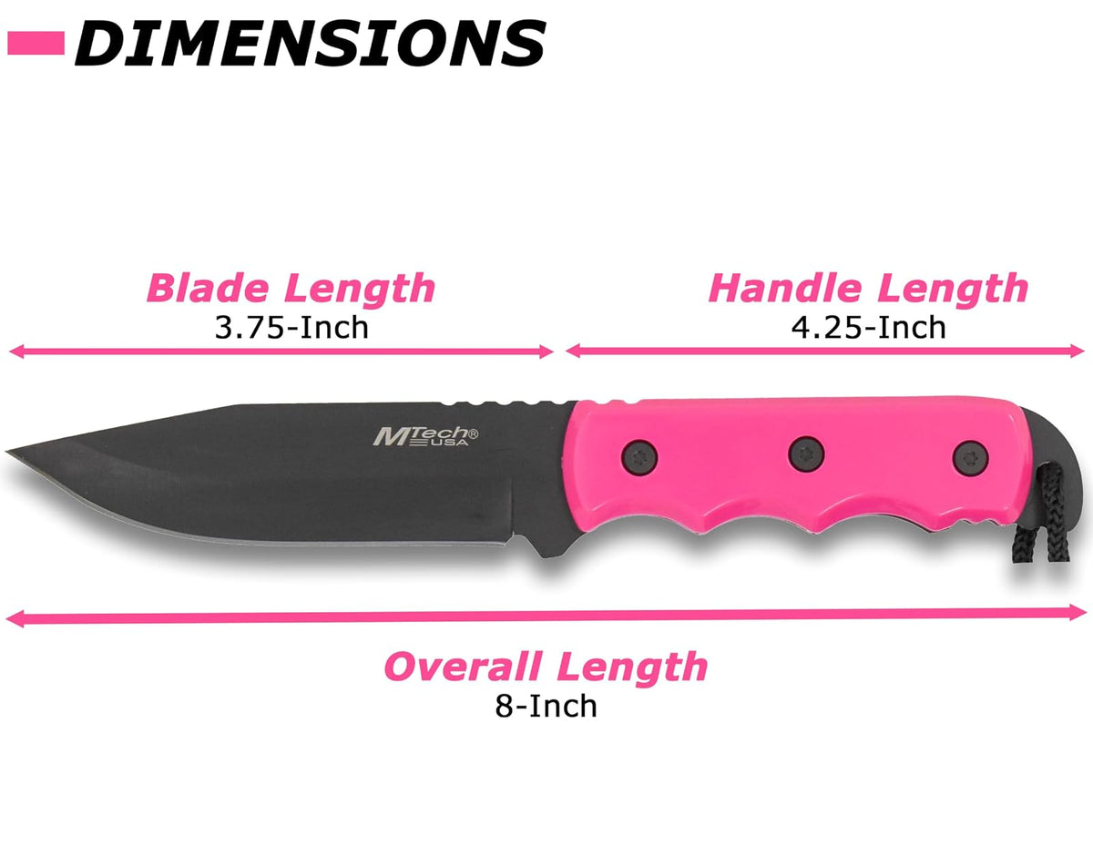 MTECH USA MT-20-35 Series - Cuchillo de Hoja Fija, Hoja de Punto de caída, Color Negro, Mango de plástico, 20.32 cm en Total