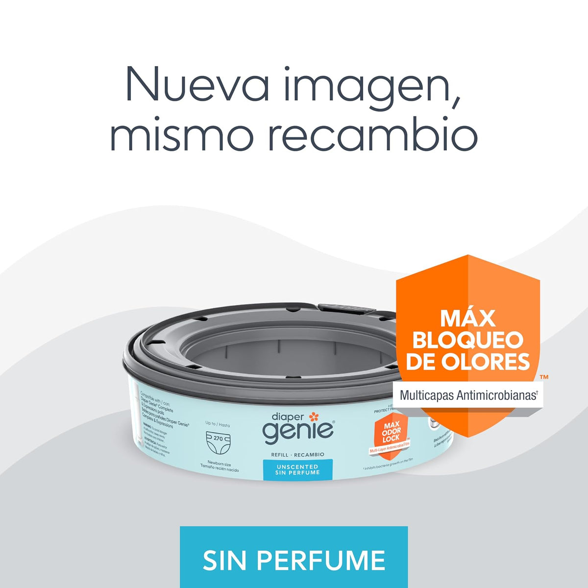 Recambio redondo de bolsas Diaper Genie sin fragancia | Paquete de 1 | Puede contener hasta 270 pañales tamaño recién nacido.