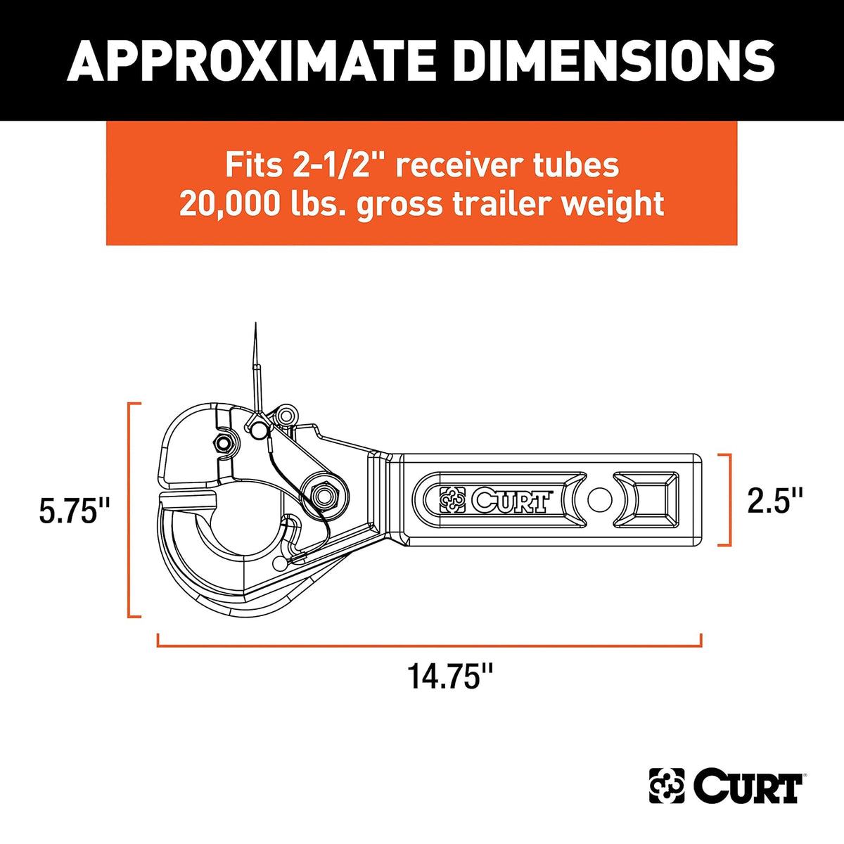 CURT Enganche de Gancho para Receptor de 2-1/2 in, 20,000 LB, Negro 48010