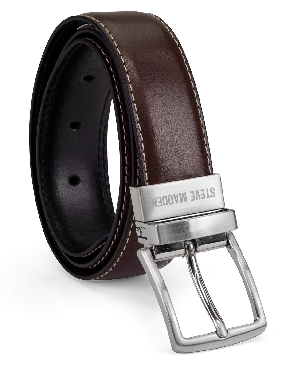 Steve Madden Cinturón Reversible para Niño - Marrón - Negro - Medium