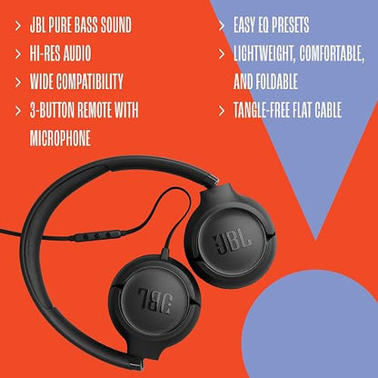 JBL Tune 530C - Auriculares en la Oreja con Cable USB-C de Alta resolución y Sonido de Graves Puro JBL, Amplia compatibilidad, Control Remoto de 3 Botones con micrófono, ajustes preestablecidos