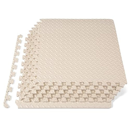 ProsourceFit Exercise Puzzle Mat 1/2-inch, EVA Interlocking Foam Floor Tiles for Home Gym, Workout Equipment, Kids Play Areas, Beige, 24 Sq Ft - 6 Tiles