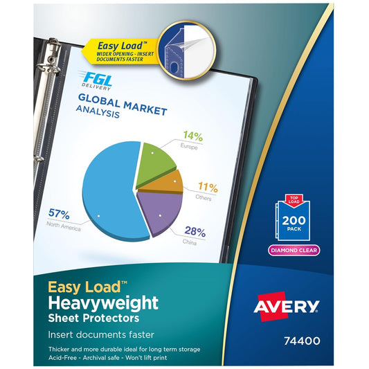 Avery Diamond Clear 74400 protectores de hojas pesadas, fácil carga, 200 protectores de documentos
