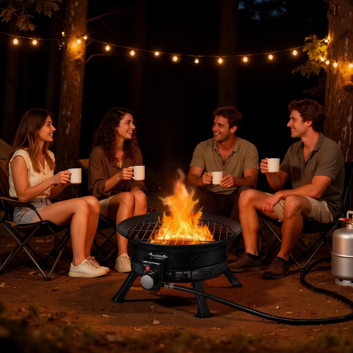 VEVOR Fogón de propano de 24 Pulgadas, fogón de Gas portátil de 53 000 BTU, con Parrilla y Rocas volcánicas, Llama Ajustable, Patas Plegables, fogón Exterior sin Humo para acampadas, Patios, Jardines