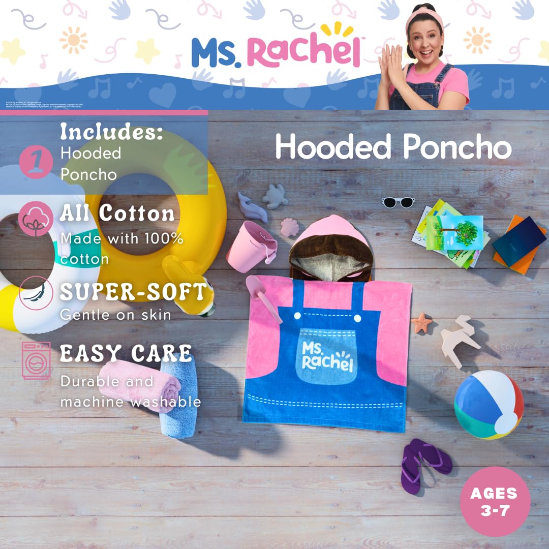 Franco Ms. Rachel - Toalla con Capucha para niños, para Playa, Piscina, baño, Campamento, 24 x 22 Pulgadas, Cubierta de algodón Absorbente, (Producto con Licencia Oficial)