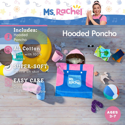 Franco Ms. Rachel - Toalla con Capucha para niños, para Playa, Piscina, baño, Campamento, 24 x 22 Pulgadas, Cubierta de algodón Absorbente, (Producto con Licencia Oficial)
