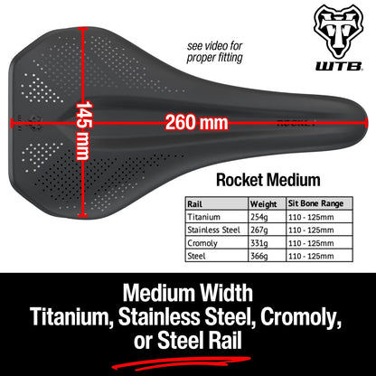 WTB Rocket - Sillín de Titanio Mediano con Forma de fusión Color Negro