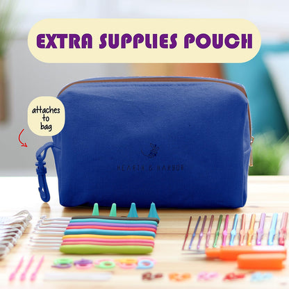 Hearth & Harbor Organizador Bolsa Ganchillo | Bag 11x16 pulgadas, capacidad 24 madejas, 13 bolsillos, puerto USB, tela duradera