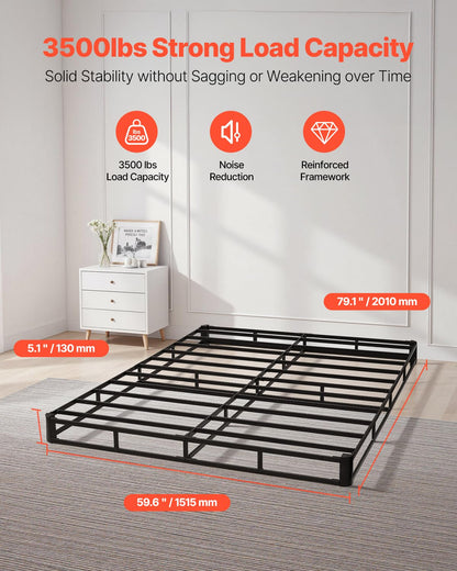 VEVOR - Somier de cama tamaño Queen con tela lavable, marco de metal resistente para cama Queen, base de colchón de 5 pulgadas, capacidad máxima de peso de 3500 libras, fácil montaje, 79.1 pulgadas de