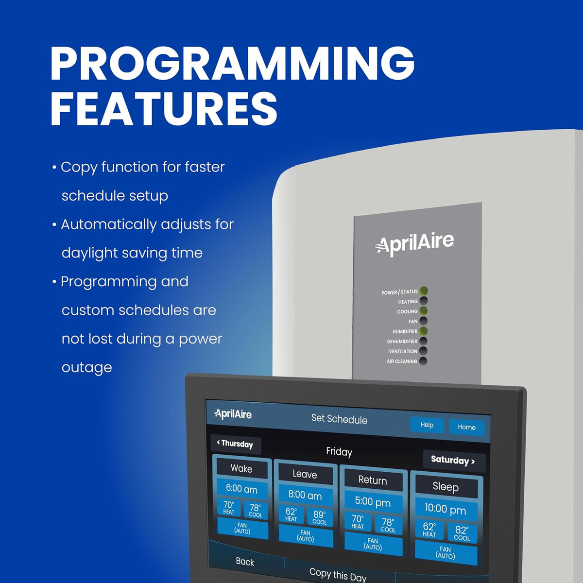 AprilAire 8920W - Termostato de visualización táctil a color programable Wi-Fi con control IAQ; compatible con Alexa y Google Assistant