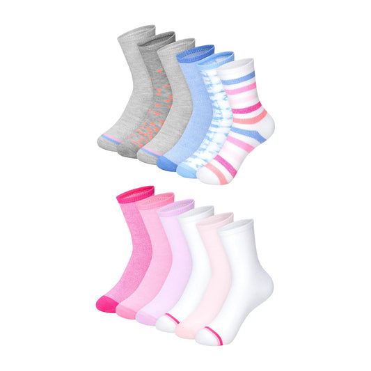 Hanes Crew Socks, Super Value 12-pack School Or Uniform Socks for Girls, Assorted Colors Calcetines Niñas