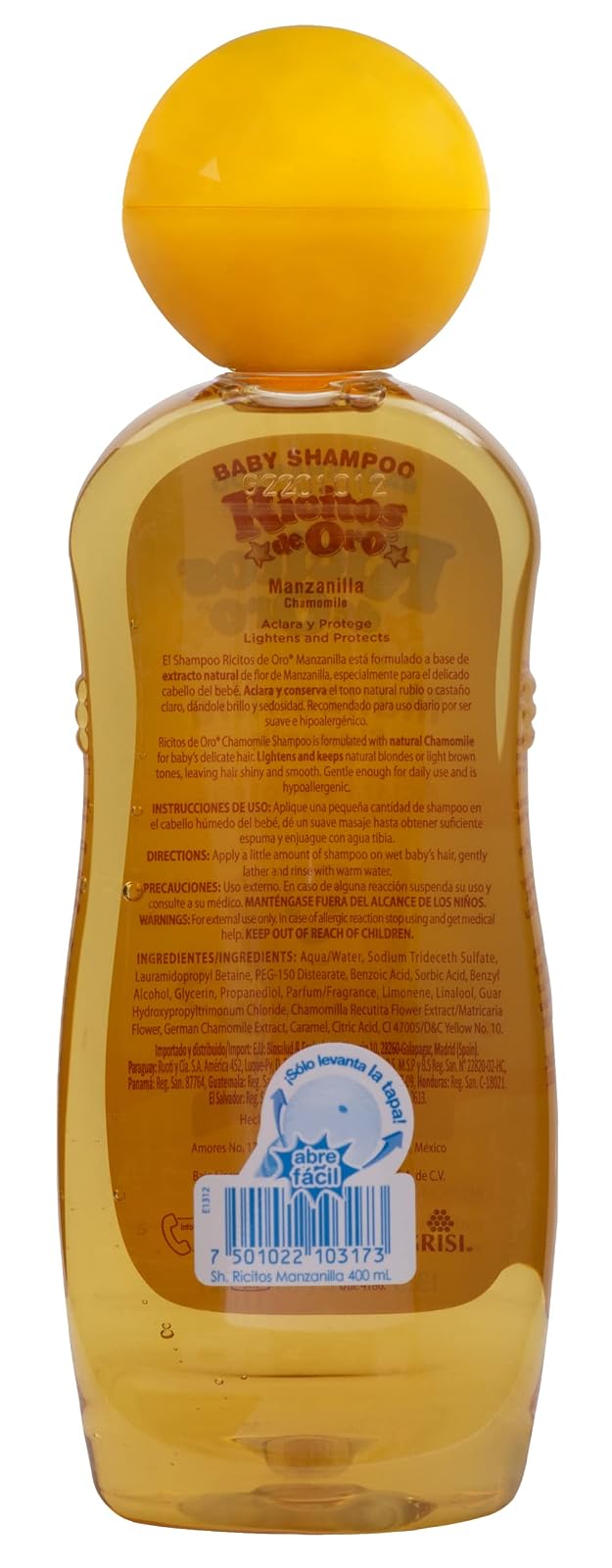 Ricitos de Oro, Champú de limpieza para bebés con extracto de manzanilla que aclara naturalmente sin parabenos, hipoalergénico, paquete de 2 botellas de 13.5 onzas líquidas, ámbar, 2 unidades