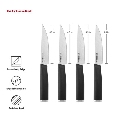 KitchenAid Classic - Juego de 4 cuchillos de carne de 4.5 pulgadas, cuchillas japonesas de alto carbono, juego de cuchillos de cocina afilados, negro