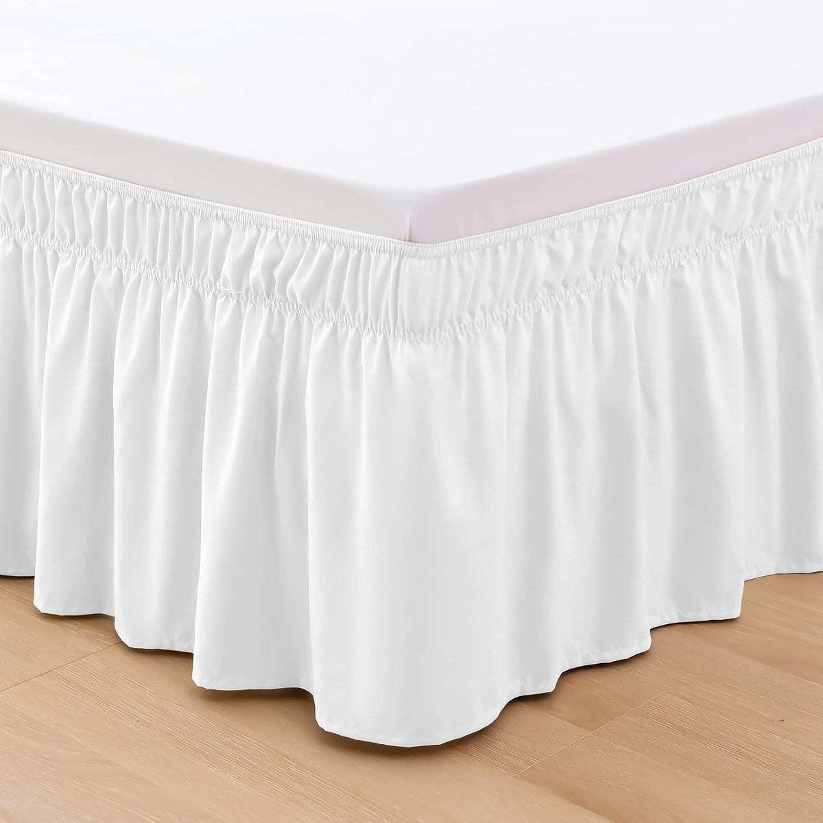 Elegant Comfort Luxurious Wrap Around Elastic Solid Ruffled Bed Skirt, with 16 Inch Tailored Drop - Easy Fit, Premium Quality Wrinkle and Fade Resistant - King/Queen, White