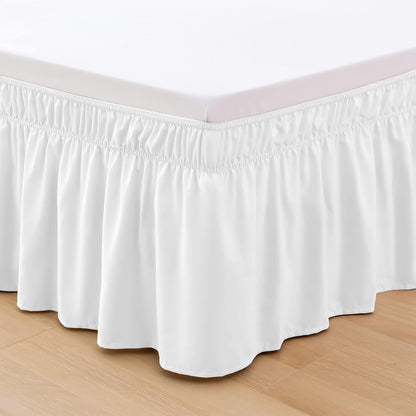 Elegant Comfort Luxurious Wrap Around Elastic Solid Ruffled Bed Skirt, with 16 Inch Tailored Drop - Easy Fit, Premium Quality Wrinkle and Fade Resistant - King/Queen, White