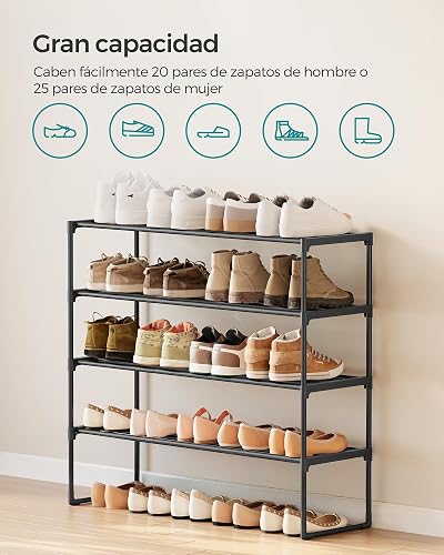 SONGMICS Zapatero de 4 Niveles, Estantería de Metal, para 16 a 20 Pares | Estante Apilable, 30 × 92 × 72 cm, Negro, Colección DEKY, MLSA14BKV3