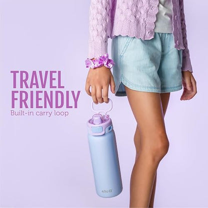 Ello Kids Pop & Fill - Botella de agua de acero inoxidable de 18 onzas con tecnología de llenado rápido, aislamiento al aspiradora de doble pared, tapa de bloqueo a prueba de fugas, para beber y chug