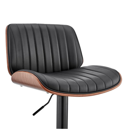 Armen Living Brock - Taburete de Bar Ajustable de Piel sintética y Madera de Nogal con Base Negra