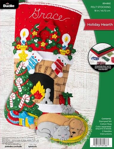Bucilla - Apliques de fieltro para hacer medias de 45,7 cm, hogar de día festivo, perfecto para manualidades y manualidades, 89486E