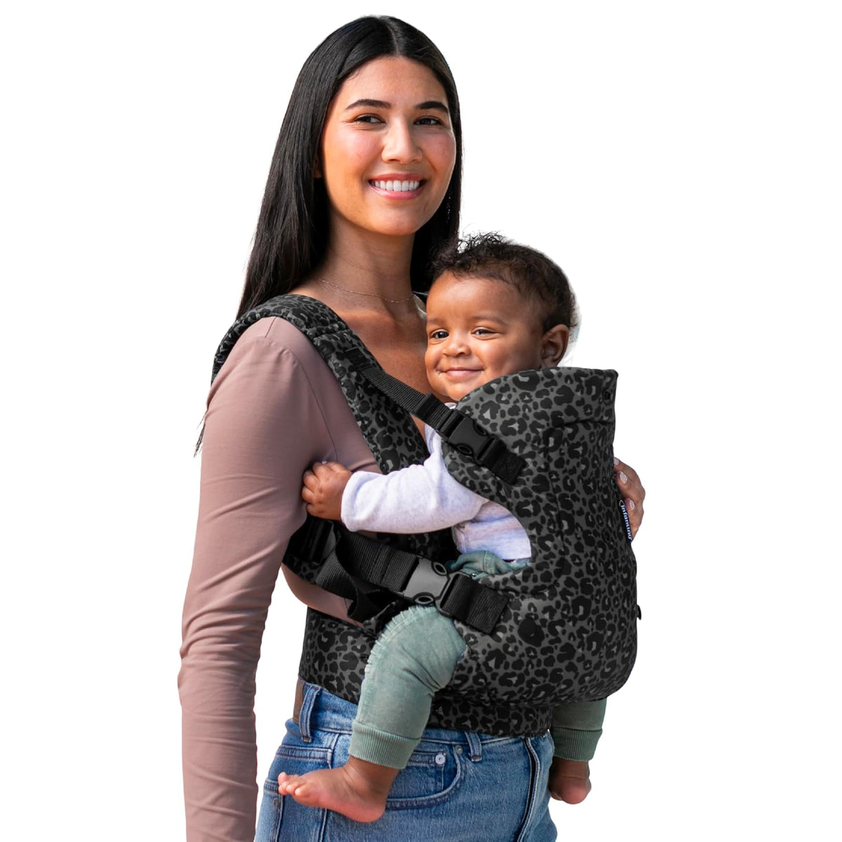 Infantino Flip Portabebés Convertible 4 en 1, Azul Marino Floral - Leopardo negro y gris