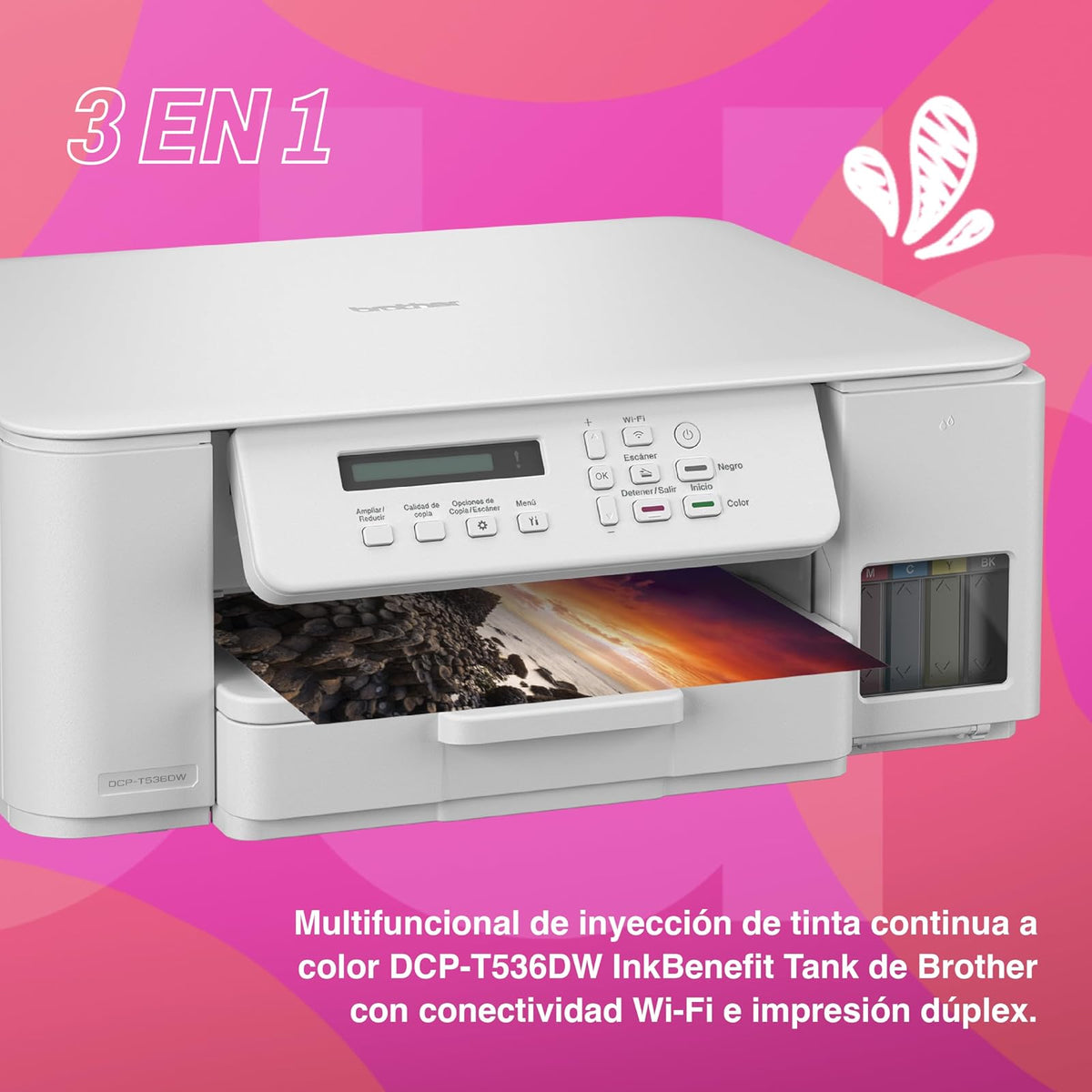 Brother Multifuncional InkBenefit Tank DCP-T536DW, Inyección de Tinta,Wi-Fi | Tecnología InkBenefit Tank, Impresión Dúplex, Conectividad Wi-Fi, Impresión en Negro y Color, Inyección de Tinta, 3 en 1