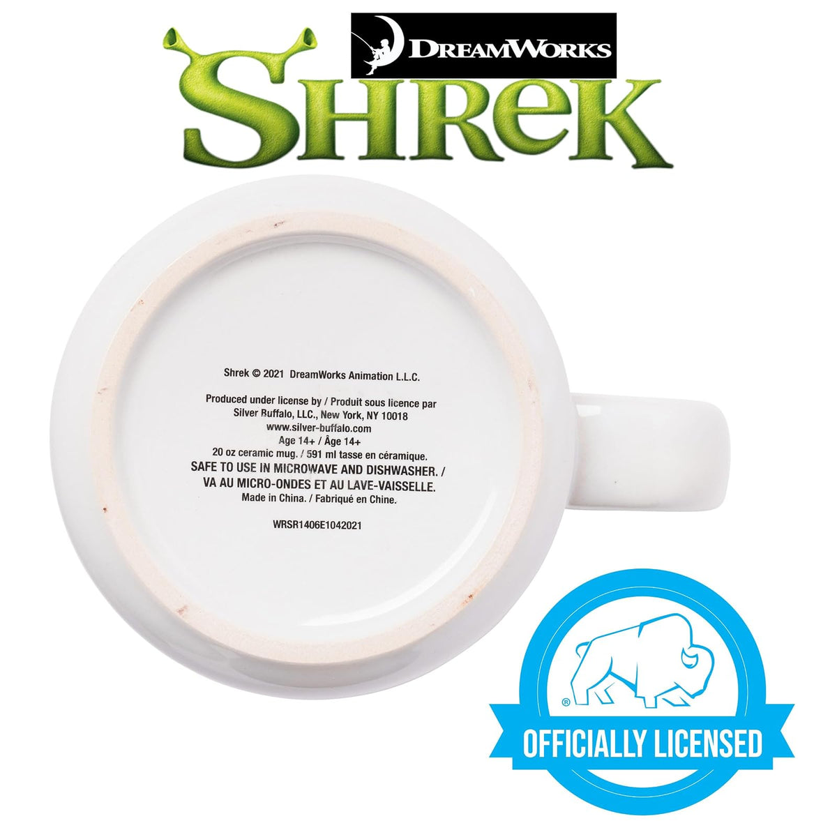 Silver Buffalo Shrek Beware - Taza de cerámica para campista (20 oz)