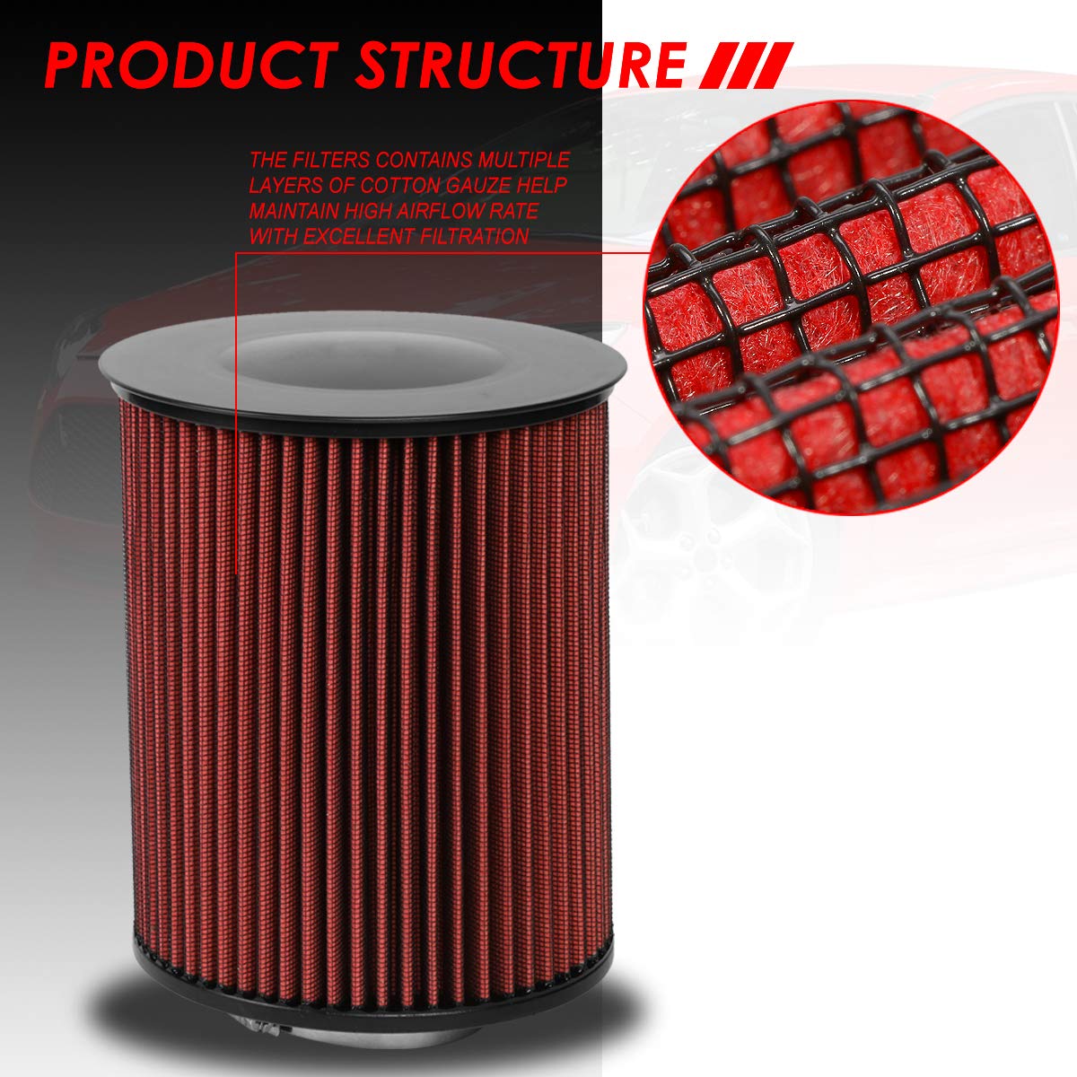 DNA Motoring Filtro de Aire Lavable AFPN-228-RD para Ford Escape, Focus, Transit Connect, Lincoln MKC, Rojo