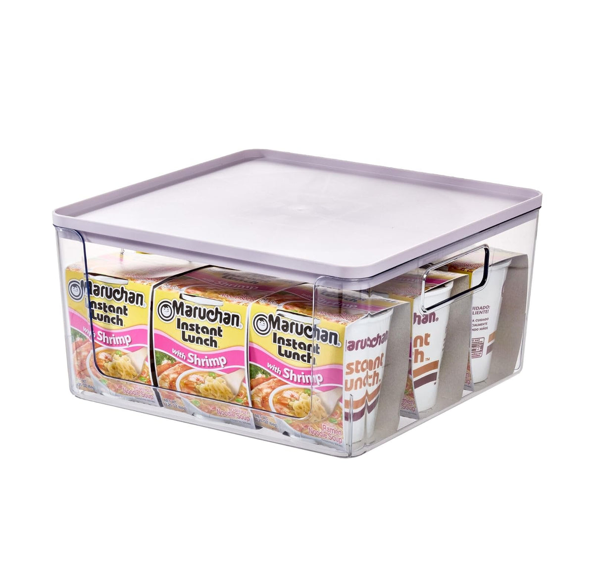 Rosanna Pansino x iDesign cubeta de almacenamiento de cocina de plástico reciclado con tapa, contenedor transparente/tapa de lavanda, 12 x 12 x 6 pulgadas