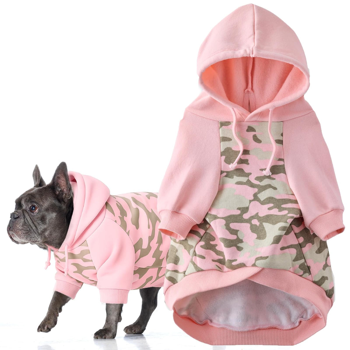 Pet Passion Rocky II Sudadera con Capucha de Algodón Orgánico para Perro - Medium (20-45 lbs) - Pink Half Camo