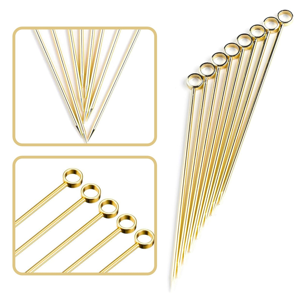 PuTwo Palillos de acero inoxidable para cócteles, 10 cm, paquete de 8, dorado